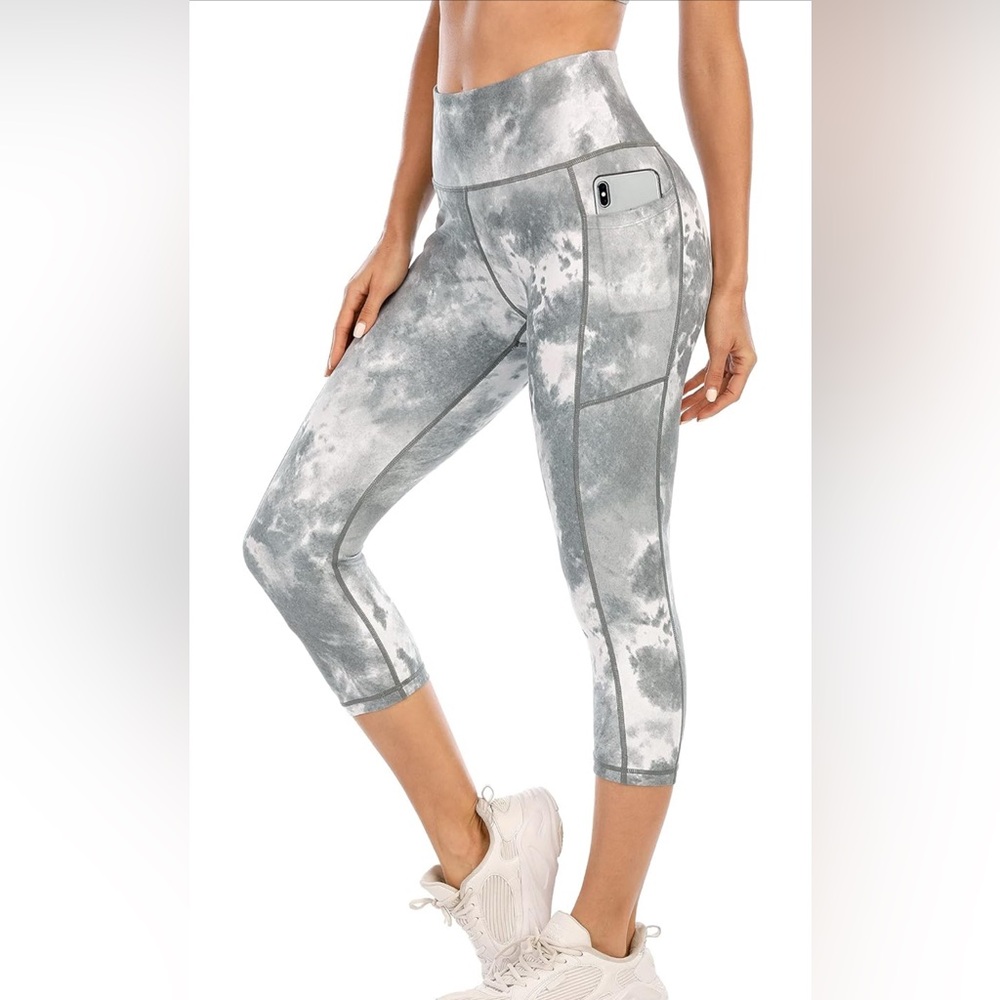 PARWIN High Waist Yoga Tie Dye Capris for Women Workout Leggings with Pockets